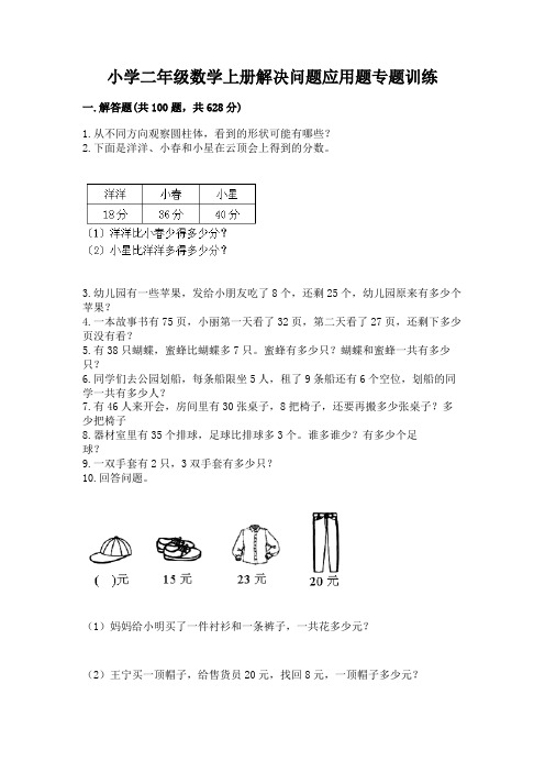 小学二年级数学上册解决问题应用题专题训练-带答案(新)