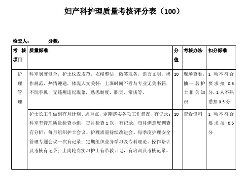 医院妇产科护理质量考核表