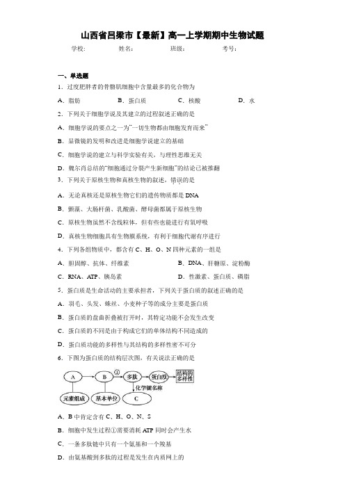 山西省吕梁市2020-2021学年高一上学期期中生物试题