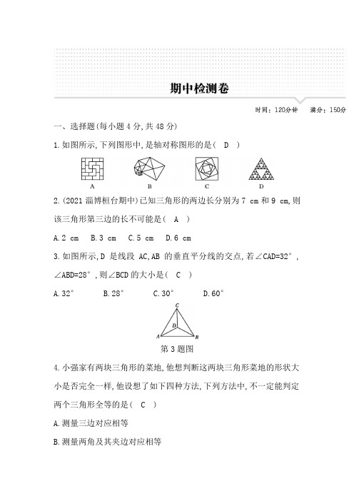 2022年鲁教版五四制七年级数学上册期中测试题及答案