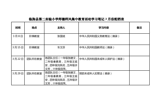 学习笔记3月份配档表