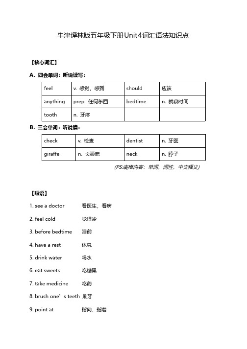 牛津译林版英语五年级下册第四单元词汇语法知识点