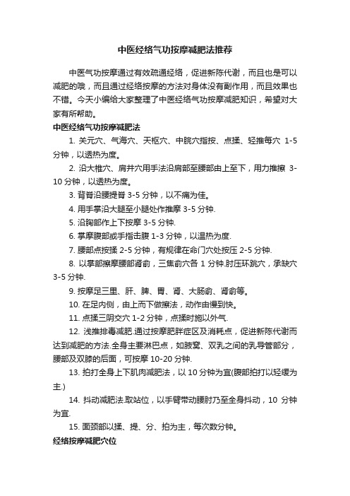 中医经络气功按摩减肥法推荐