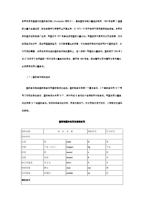 国际基本单位制单位一览表