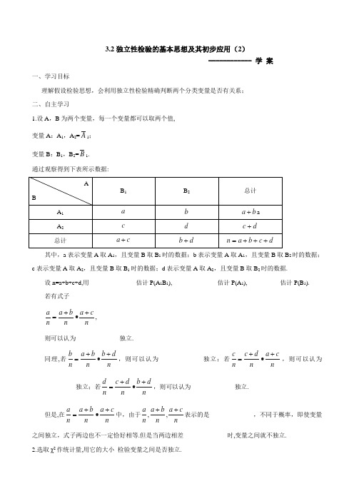 【优选整合】高中数学人教A版 选修2-3 3.2.2独立性检验的基本思想及其初步应用 学案