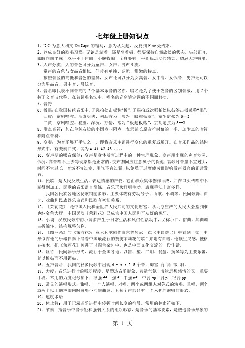 苏少版初中音乐知识点整理9页word