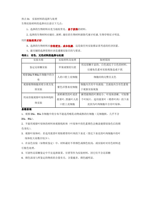 高中生物 实验材料的选择与处理