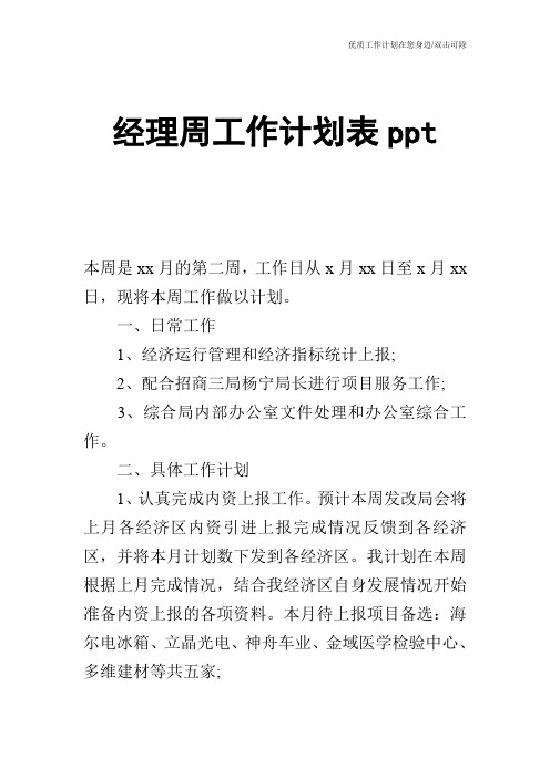 【工作计划】经理周工作计划表ppt