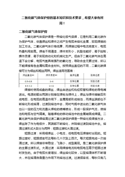 二氧化碳气体保护焊的基本知识和技术要求，希望大家有所用！