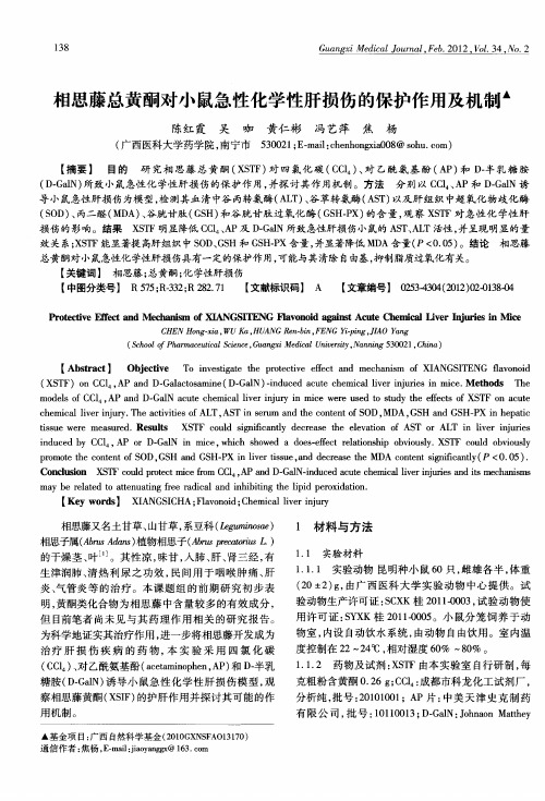 相思藤总黄酮对小鼠急性化学性肝损伤的保护作用及机制‘