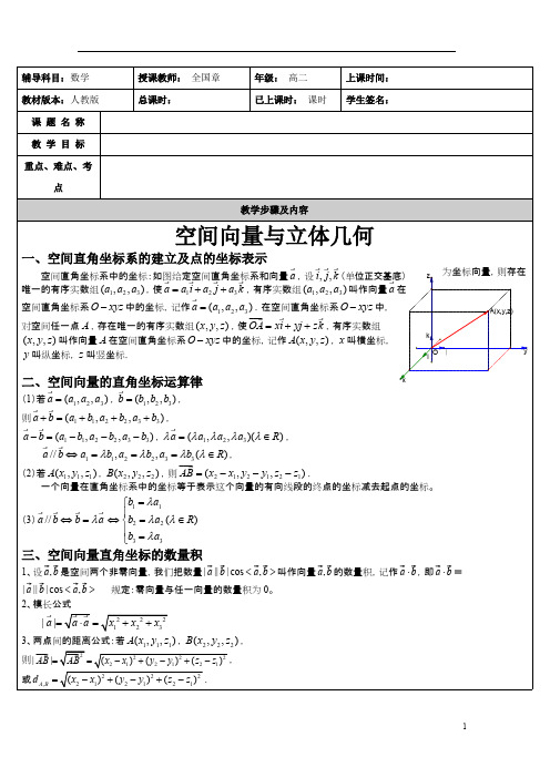 (完整)空间向量与立体几何知识总结(高考必备),推荐文档