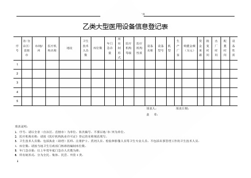 乙类大型医用设备信息登记表