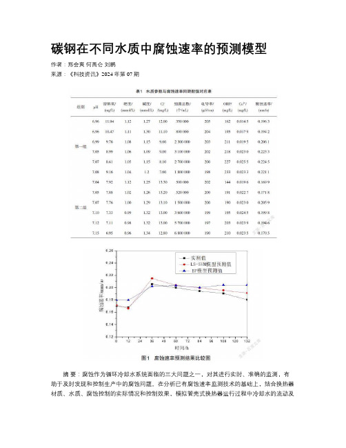 碳钢在不同水质中腐蚀速率的预测模型