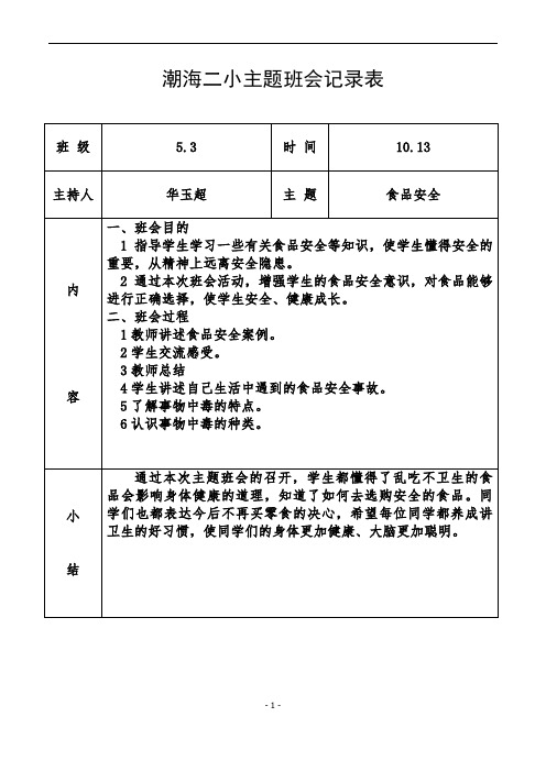 食品安全主题班会记录表(2)