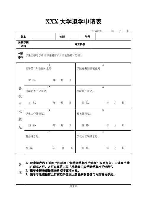 大学学生退学申请表