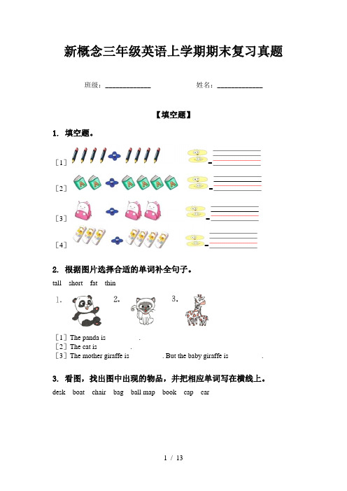 新概念三年级英语上学期期末复习真题