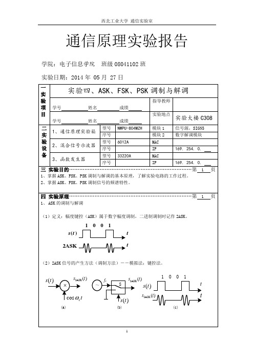 通信原理实验 ASK、FSK、PSK调制与解调