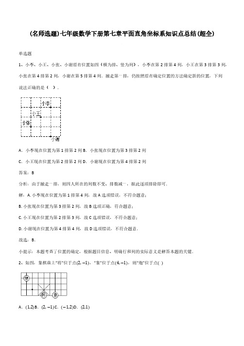 七年级数学下册第七章平面直角坐标系知识点总结(超全)