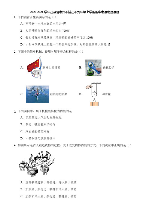 2023-2024学年江苏省泰州市靖江市九年级上学期期中考试物理试题