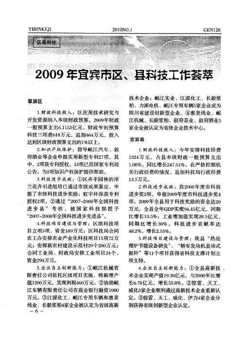 2009年宜宾市区、县科技工作荟萃