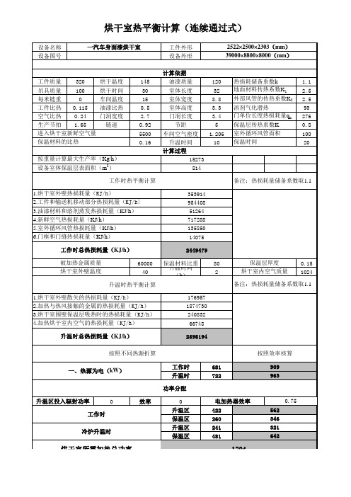 涂装烘干室固化热平衡计算表格