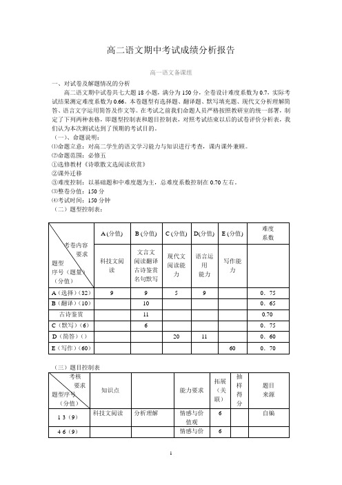 高二语文期中试卷分析