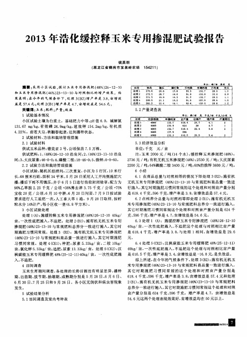 2013年浩化缓控释玉米专用掺混肥试验报告