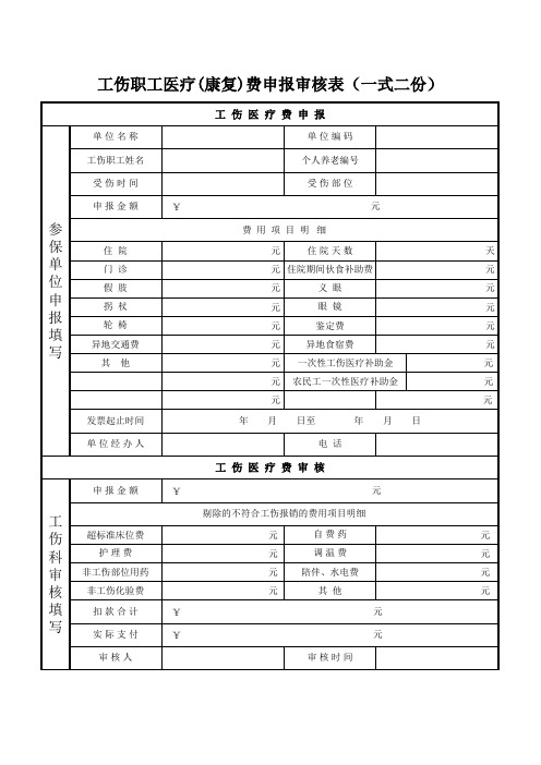 工伤职工医疗费报销申报表