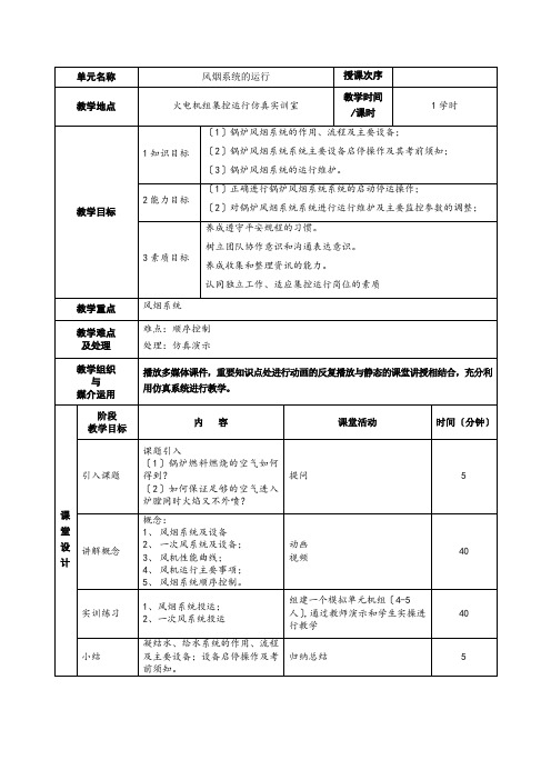 火电厂集控运行专业《火电机组集控运行教案(风烟系统的运行)》