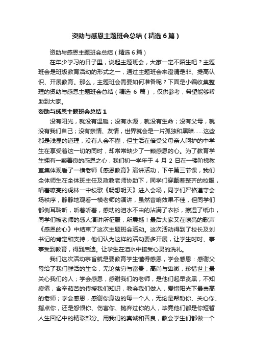 资助与感恩主题班会总结（精选6篇）