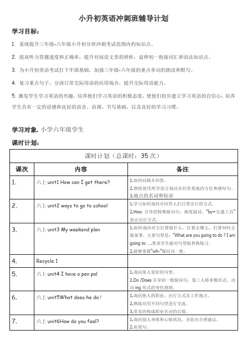 小升初冲刺班计划