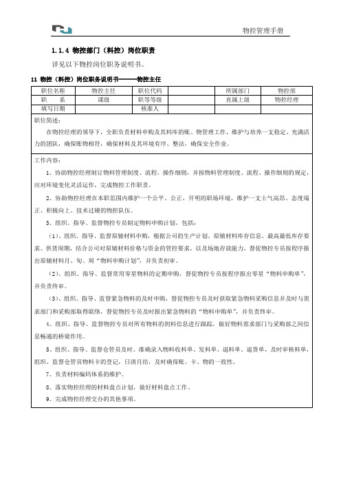 1.1.4 物控(料控)岗位职务说明书