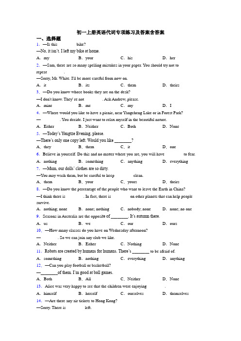 初一上册英语代词专项练习及答案含答案
