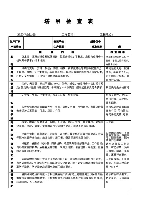 塔吊安装检查验收表(新)