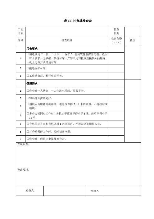 表16、打夯机检查表