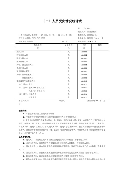 特别重大自然灾害人员受灾情况统计表-2020版