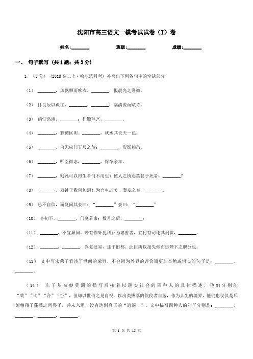 沈阳市高三语文一模考试试卷(I)卷