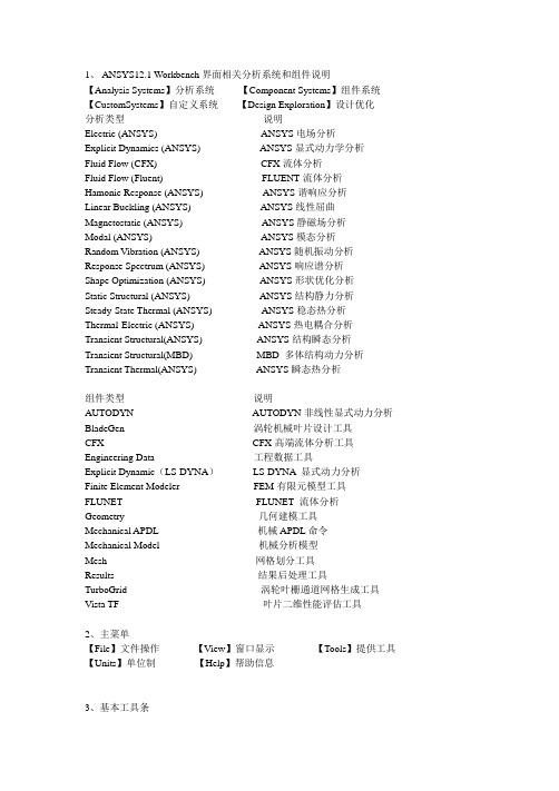 ANSYS_Workbench菜单中英文对照