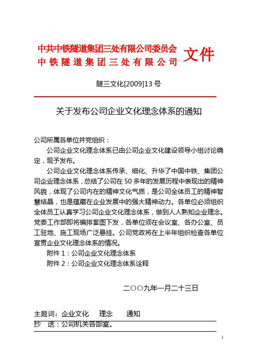 关于发布公司企业文化理念体系的通知