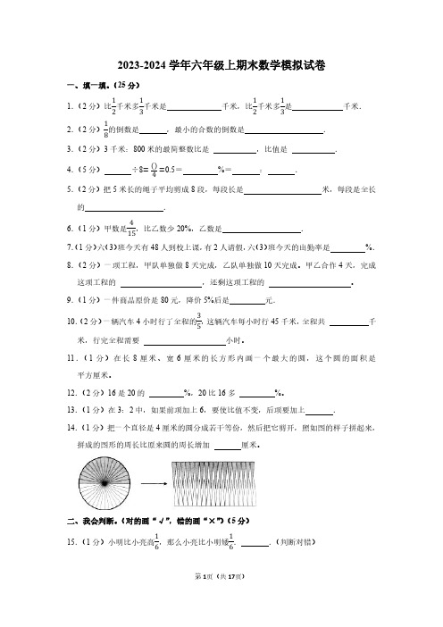 2023-2024学年六年级上学期期末数学试卷及答案