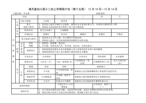 幼儿园小班上学期周计划第十五周