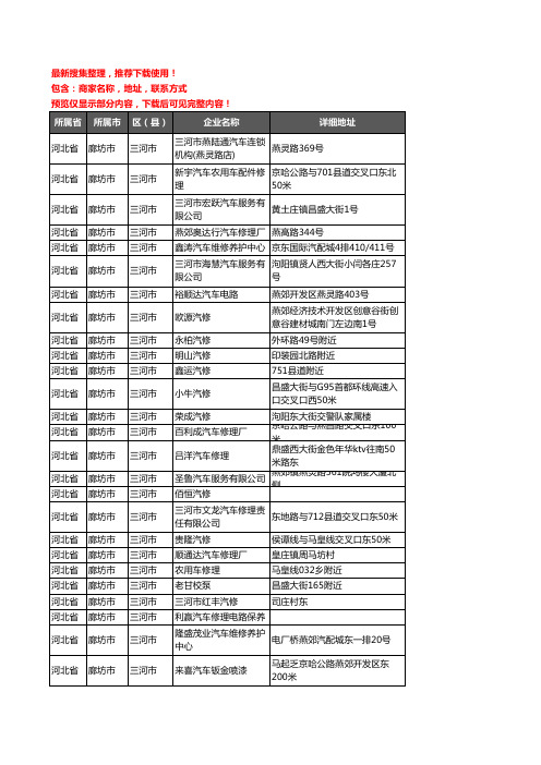 新版河北省廊坊市三河市汽车维修企业公司商家户名录单联系方式地址大全348家