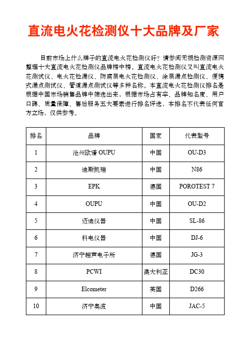 直流电火花检测仪十大品牌及厂家