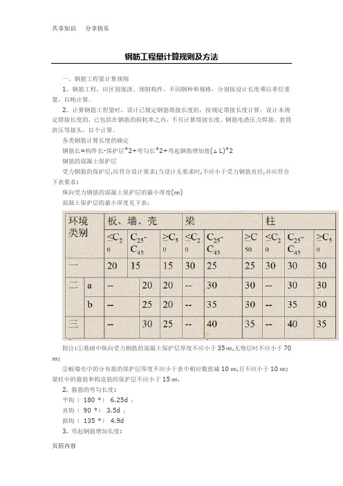 钢筋工程量计算规则及方法