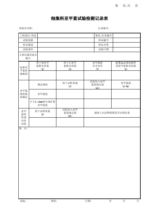 细集料亚甲蓝试验检测记录表