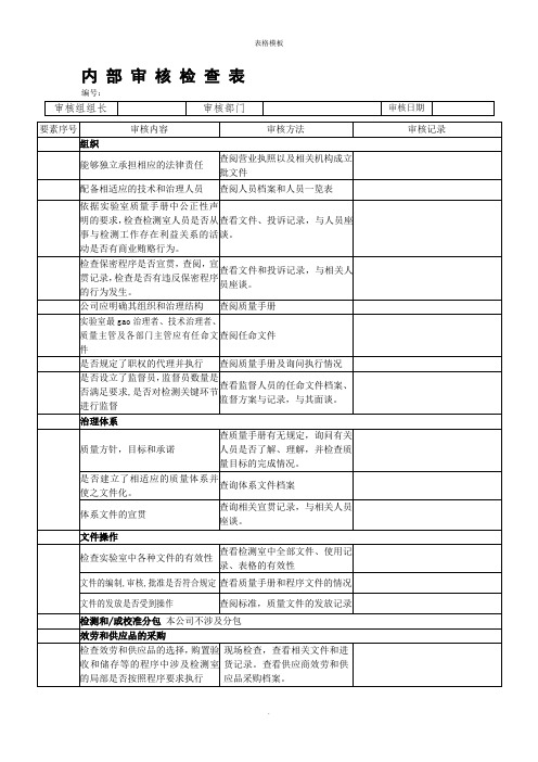 内部审核检查表