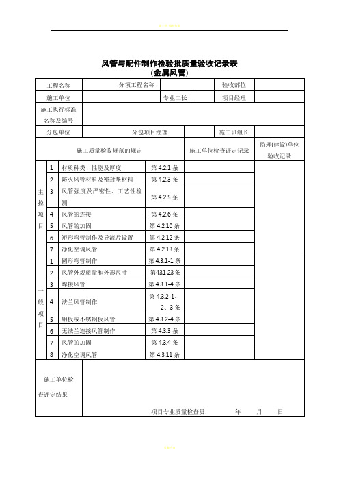 通风及空调工程检验批质量验收记录表