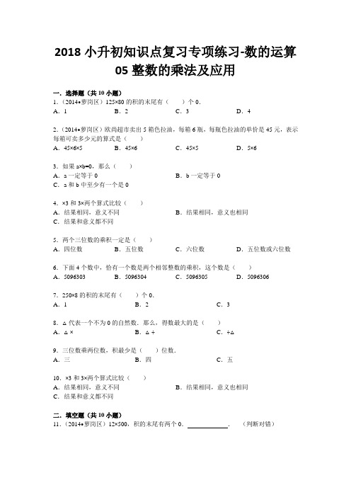 2018小升初知识点复习专项练习-数的运算05整数的乘法及应用-通用版(2018)10页