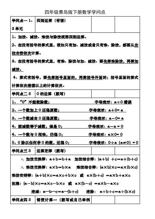 青岛版四年级下册数学复习全部单元知识点总结