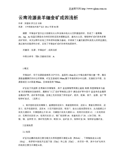 云南沧源县羊缅金矿成因浅析